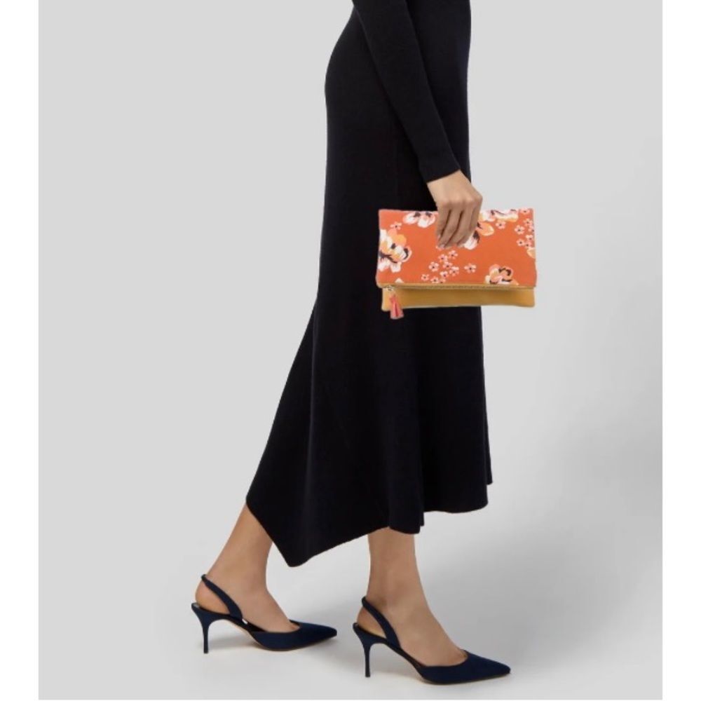 Rachel Pally Zahara Reversible‎ Clutch Spring Floral Orange Boho Preppy Cottage